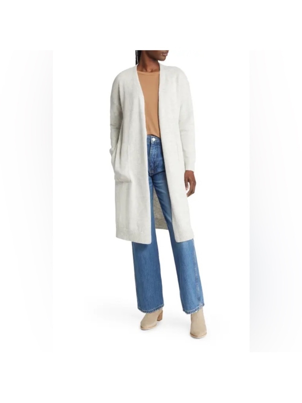 Madewell Heather light grey Long Open-Front Cardigan wool blend